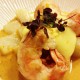 Langoustines et topinambours glacés, sabayon de mandarine et poudre de jambon